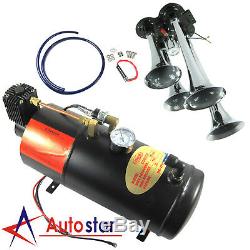 12V 150PSI 3 Liter Air Compressor With 4 Trumpet Air Horn Train Truck On Board