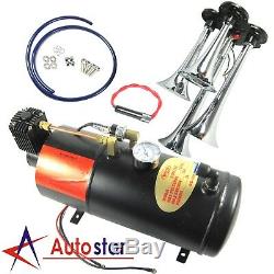 12V 150PSI 3 Liter Air Compressor With 4 Trumpet Air Horn Train Truck On Board