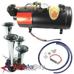 12V 150PSI 3 Liter Air Compressor With 4 Trumpet Air Horn Train Truck On Board