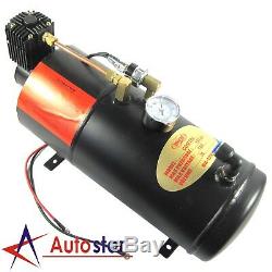 12V 150PSI 3 Liter Air Compressor With 4 Trumpet Air Horn Train Truck On Board