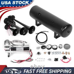 12V Air Horn Kit 4 Trumpet with 200psi Air Compressor 3G Air Tank Truck Car Train