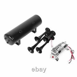 12V Air Horn Kit 4 Trumpet with 200psi Air Compressor 3G Air Tank Truck Car Train