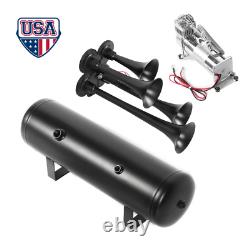 12V Air Horn Kit 4 Trumpets with 200psi Air Compressor 3G Air Tank for Car Train