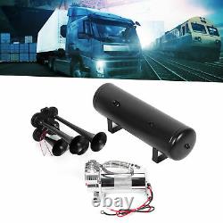 12V Air Horn Kit 4 Trumpets with 200psi Air Compressor 3G Air Tank for Car Train