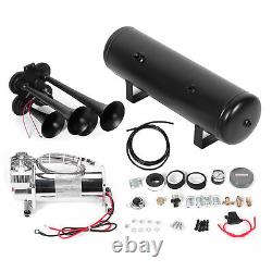 12V Air Horn Kit 4 Trumpets with 200psi Air Compressor 3G Air Tank for Car Train