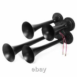 12V Air Horn Kit 4 Trumpets with 200psi Air Compressor 3G Air Tank for Car Train