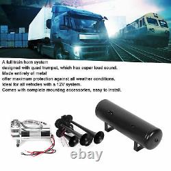 12V Air Horn Kit 4 Trumpets with 200psi Air Compressor 3G Air Tank for Car Train