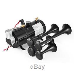 150DB 4 Trumpet Train Horn Kit with 150 PSI Air Compressor for Car Truck Train