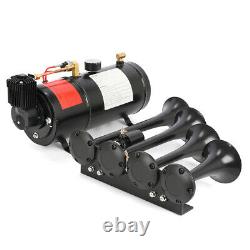 150PSI 4 Trumpet Train Air Horn Kit 12V 3Liters 150dB Compressor Car Truck Train