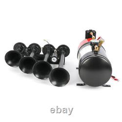 150PSI 4 Trumpet Train Air Horn Kit 12V 3Liters 150dB Compressor Car Truck Train