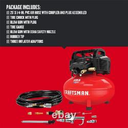 150PSI Air Compressor, 6 Gallon, Pancake, Oil-Free with 13 Piece Accessory Kit