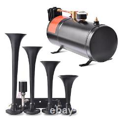 150db 0.8Gal 4 Trumpet Train Air Horn Kit 150PSI Air Compressor Set For Car Boat