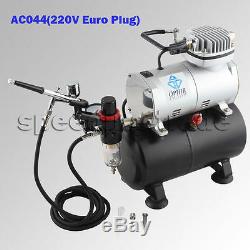 220V OPHIR Cylinder-shape 1/6HP 0-4Bar Air Compressor Kit+0.3 Airbrush for Model