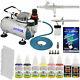 2 Airbrush Nail System Kit With 6 Paint Color Set, Air Compressor Nail Art Stencil