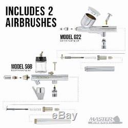 2 Master Airbrush Air Compressor Kit, 6 Primary Acrylic Paint Colors Artist Set