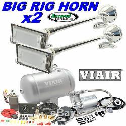 2 x BIG RIG TRUCK AIR HORN Kit with VIAIR 275c Compressor 150psi 1 G. System Mack