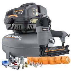 3 Gallon Oil-Free Air Compressor with Brad Nailer Stapler Air Hose Inflation Kit