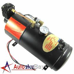 3 Liter 150 PSI 12V Air Compressor and 4 Trumpet Chrome Train Air Horn Truck