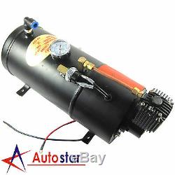 3 Liter 150 PSI 12V Air Compressor and 4 Trumpet Chrome Train Air Horn Truck