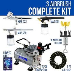 3 Master Airbrush Air Compressor Holder Kit, Hobby, Auto, Cake, Tattoo Art Paint