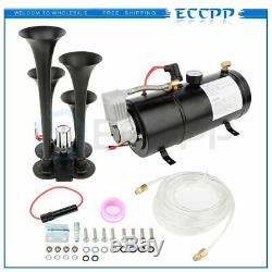 4 Trumpet 150dB 12V Train Air Horn 150 psi Air Compressor Kit For Truck Boat