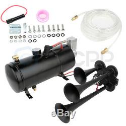 4 Trumpet 150dB 12V Train Air Horn 150 psi Air Compressor Kit For Truck Boat