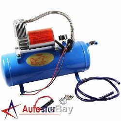 4 Trumpet Air Horn 120PSI Air Compressor 1ft Hose 12V 150dB Train Kit Truck Boat