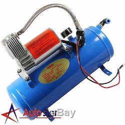 4 Trumpet Air Horn 120PSI Air Compressor 1ft Hose 12V 150dB Train Kit Truck Boat