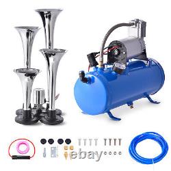 4 Trumpet Air Horn 120PSI Air Compressor 9ft Hose 150dB Train Kit For Truck Boat