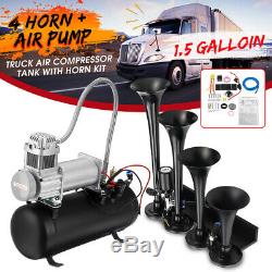 4 Trumpet Train Air Horn Kit 12V 150PSI 6Liters 150dB Compressor Car Train Truck