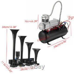 4 Trumpet Train Air Horn Kit 12V 150PSI 6Liters 150dB Compressor Car Train Truck