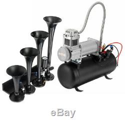 4 Trumpet Train Air Horn Kit 12V 150PSI 6Liters 150dB Compressor Car Train Truck