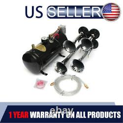 4 Trumpet Train Air Horn Kit 150dB 12V 180 PSI Compressor Tank Truck Car Boa