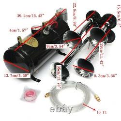 4 Trumpet Train Air Horn Kit 150dB 12V 180 PSI Compressor Tank Truck Car Boa