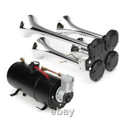 4 Trumpet Train Air Horn Kit 150dB 12V 180 PSI Compressor Tank Truck Car Boa