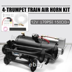 4 Trumpet Train Air Horn Kit with 170 PSI Compressor & Air Tank Truck Boat Train