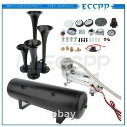 4 Trumpets Train Horn Kit For Truck Car Semi Loud System Air Compressor 200psi