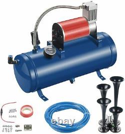 6L 150PSI with 4 Trumpet Air Horn 12V Compressor Kit Tank Gauge for Car Train Boat