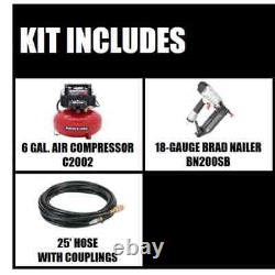 6 Gal. 150 PSI Portable Electric Air Compressor + 18-Gauge Brad Nailer Kit