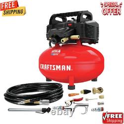 6 Gal Pancake Air Compressor Oil-Free With 13 Piece Accessory Kit Portable Red New