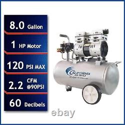 8010,1.0HP QuietOil-FreeAirCompressor, 8GallonSteelTank, LightWheel, 60dBA Noise