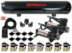 AirMaxxx Black 480 Air Ride Compressors 1/2 Brass Valves Black 7 Switch & Tank
