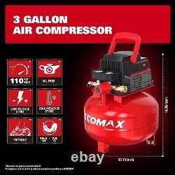 Air Compressor 3 Gallon Portable Pancake Oil-free Tank with 11 PCS Accessorie