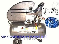 Air Compressor 6 Gallon HVLP Spray Gun1.4 50ft Air Hose Quick Air Fittings