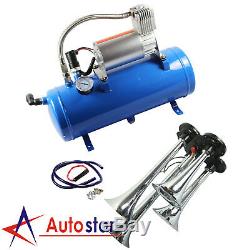 Air Compressor 6 Liter Air Tank With 4 Trumpet Air Horn Car Train Truck Boat