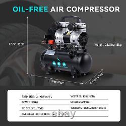 Air Compressor Kit 1.2HP Quiet Oil-Free 2.1 Gallon Max 116 PSI Pneumatic Tools