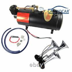 Air Compressor with 3-Trumpet Train Air Horn Kit 150dB+125 PSI Air System 12V