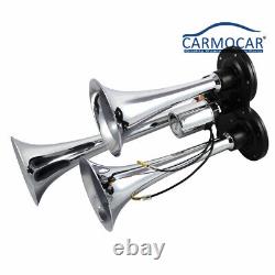 Air Compressor with 3-Trumpet Train Air Horn Kit 150dB+125 PSI Air System 12V