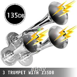 Air Horn Truck Train Horns Kit 150 PSI with 2L Air Compressor 3 Trumpets 135db