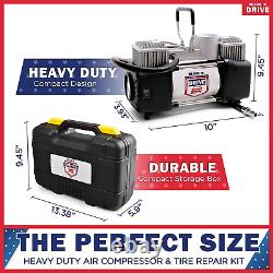 Air Pump and Tire Repair Kit 12V DC Portable Air Compressor Tire Inflator with